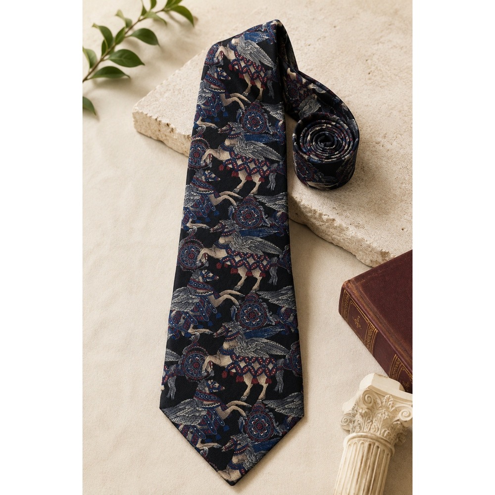 Vtg The Metropolitan Museum‎ of Art Silk Tie Mythical Pegasus Medieval Pattern